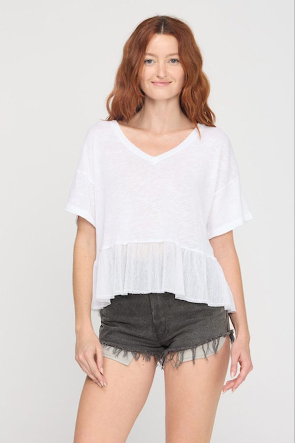 Caracas Mesh Mixed Textured V-Neck Tee