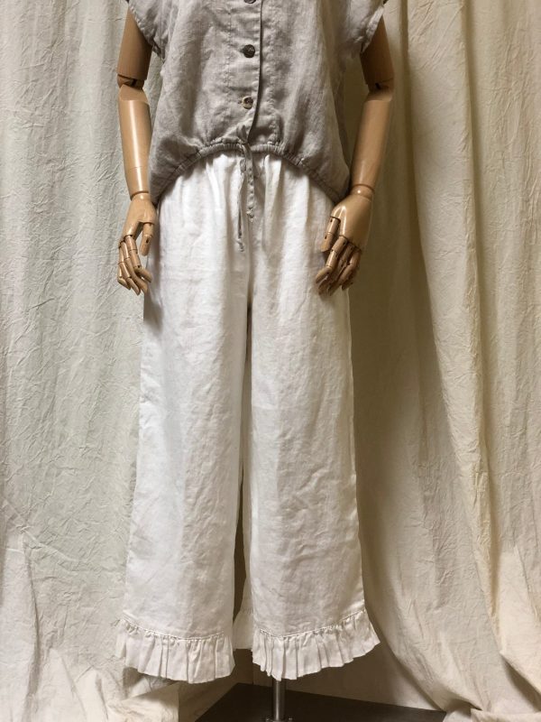 Ruffle Bottom Pant Crop Style, Linen
