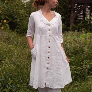 Ruffle Bottom Pant Crop Style, Linen - Image 3