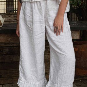 Ruffle Bottom Pant Crop Style, Linen - Image 1
