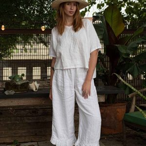 Ruffle Bottom Pant Crop Style, Linen - Image 2