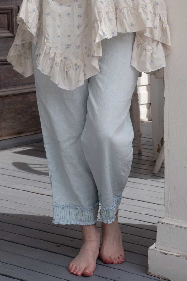 Ruched Bottom Crop Pant, Linen