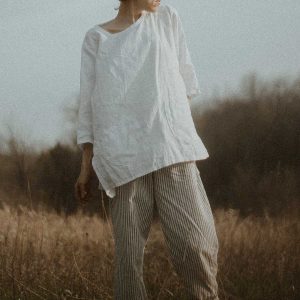 Ruched Bottom Crop Pant, Linen - Image 2