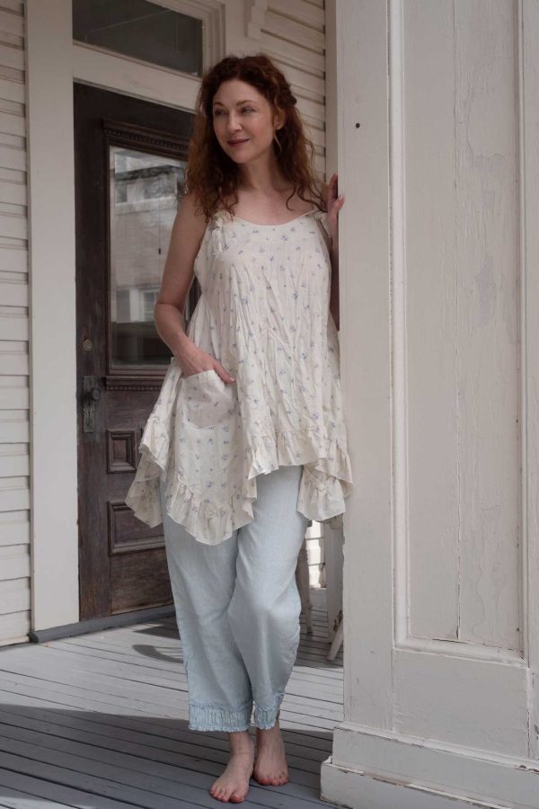 Ruched Bottom Crop Pant, Linen