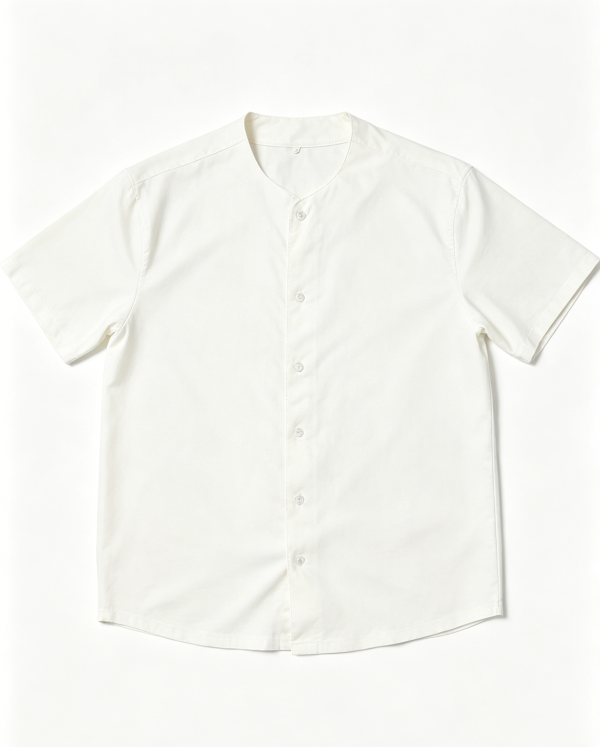 Men Off White Stand Collar Short Sleeve Button Down Shirt