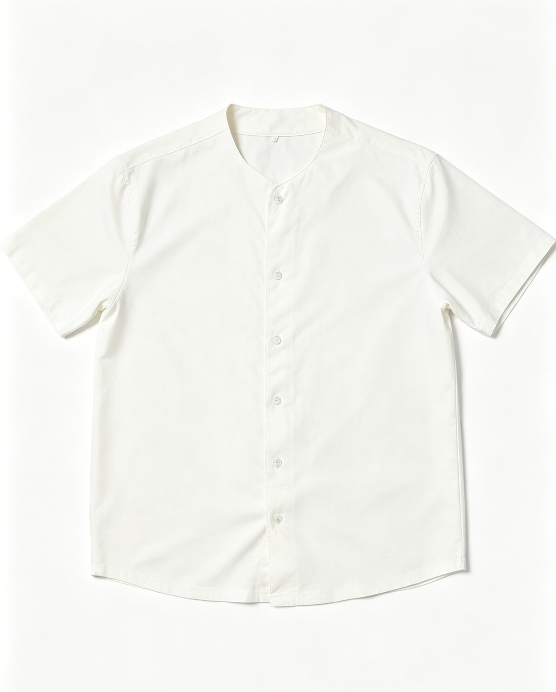 Men Off White Stand Collar Short Sleeve Button Down Shirt - Image 1