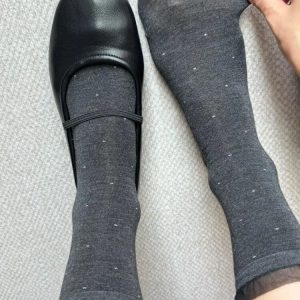 Sheer Mesh Trim Polka Dot Mid Calf Socks, Dark Grey Tiny Dot Thin Cotton Slouch Socks, Elegant See-through Cuff Socks